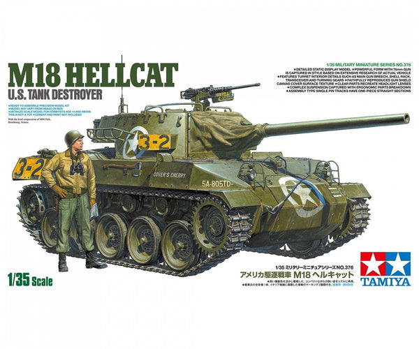 Tamiya military vehicle model kit - 35376 u.s. tank destroyer m18 hellcat plastic - 1:35 - model kit-0