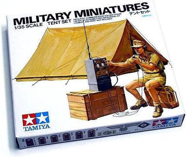 Tamiya model kit diorama - 35074 wwii diorama set tent w radio - 1 figure plastic - 1:35 - model making-0