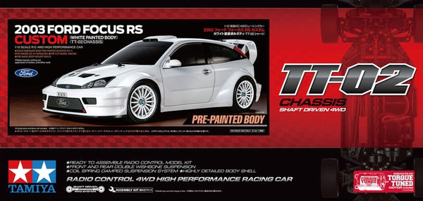 Tamiya modelbouwpakket auto - 47495 rc ford focus rs custom tt-02 - gelakte carrosserie rc plastic - 1:10 - modelbouw-0