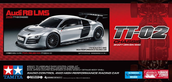 Tamiya model kit car - 58749 rc car - audi r8 lms 2008 - tt-02 rc plastic - 1:10 - model making-0
