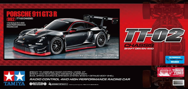 Tamiya model kit car - 58745 rc car - porsche 911 gt3 r - 992 - with certificate rc plastic - 1:10 - model making-0