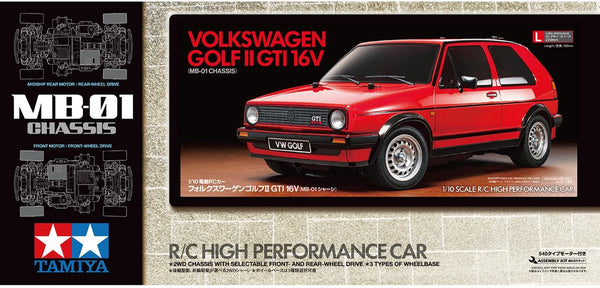 Tamiya model kit car - 58748 rc car - volkswagen golf ii gti 16v - mb-01 rc plastic - 1:10 - model making-0
