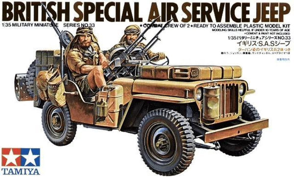 Tamiya model kit military vehicles - 35033 british special air service jeep w 2 figures plastic - 1:35 - model making-0