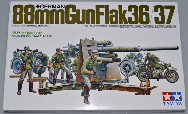 Tamiya model kit military vehicles - 35017 german flak 8.8 kanone with motorcycle plastic - 1:35 - model making-0
