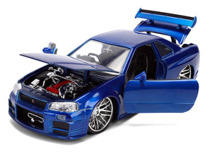Brian's Nissan Skyline GT-R (R34) RHD (Right Hand Drive) Blue Color Brush Finish 25 Years of Fast & Furious Anniversary 