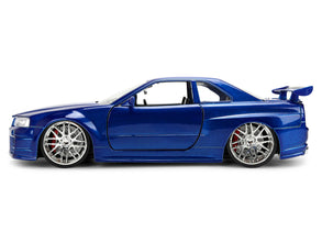 Brian's Nissan Skyline GT-R (R34) RHD (Right Hand Drive) Blue Color Brush Finish 25 Years of Fast & Furious Anniversary 