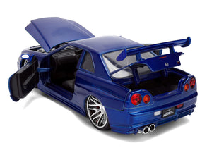 Brian's Nissan Skyline GT-R (R34) RHD (Right Hand Drive) Blue Color Brush Finish 25 Years of Fast & Furious Anniversary 