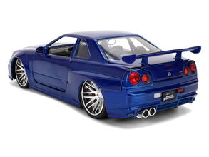 Brian's Nissan Skyline GT-R (R34) RHD (Right Hand Drive) Blue Color Brush Finish 25 Years of Fast & Furious Anniversary 