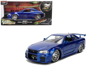 Brian's Nissan Skyline GT-R (R34) RHD (Right Hand Drive) Blue Color Brush Finish 25 Years of Fast & Furious Anniversary 