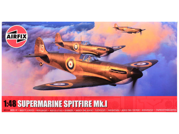 Level 2 Model Kit Supermarine Spitfire Mk.I Fighter Aircraft with 3 Scheme Options 1/48 Plastic Model Kit by Airfix-0