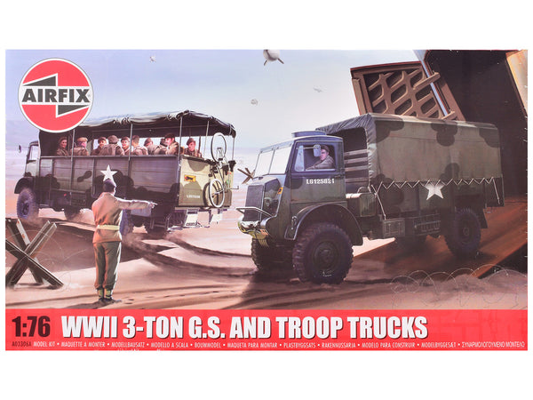 Level 2 Model Kit WWII 3-Ton General Service and Troop Trucks 1/76 Plastic Model Kit by Airfix-0
