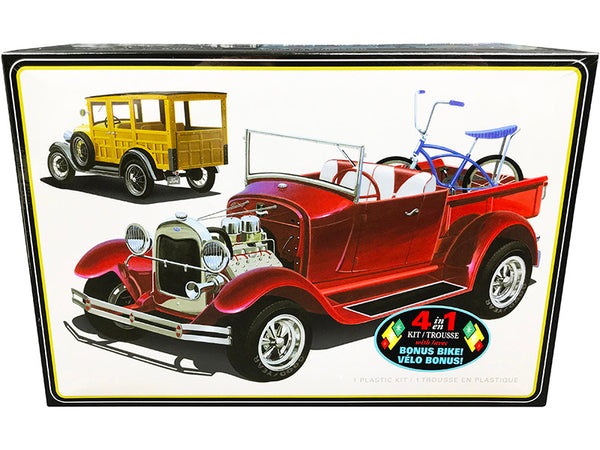 Skill 2 Model Kit 1929 Ford Woody Pickup 4-in-1 Kit with Bike 1/25 Scale Model by AMT-0