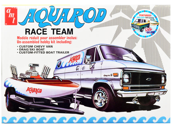 Skill 2 Model Kit Chevrolet Custom Van with Drag/Ski Boat and Trailer "Aqua Rod Race Team" 1/25 Scale Model by AMT-0