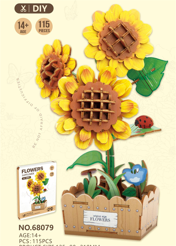 DIY Wooden Sunflower 3D Model Kit