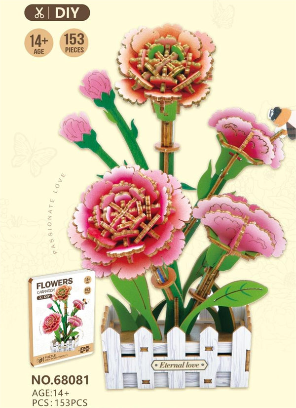 DIY Wooden Carnation 3D Model Kit