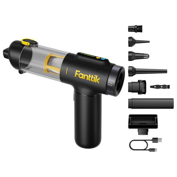 Fanttik Slim V10 Mix with full accessory set — crevice tool, brush nozzle, flat nozzle, USB-C cable