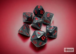 Chessex - Velvet Polyhedral 7 Dice Set - Black with Red