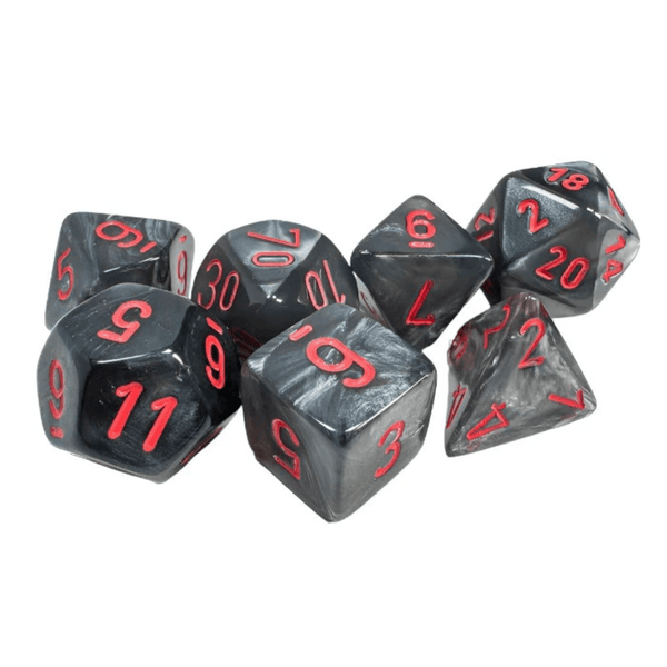 Chessex - Velvet Polyhedral 7 Dice Set - Black with Red