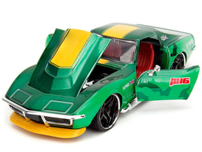 1969 Chevrolet Corvette Stingray ZL1 Green Metallic with Yellow Stripes and Cammy Diecast Figure 