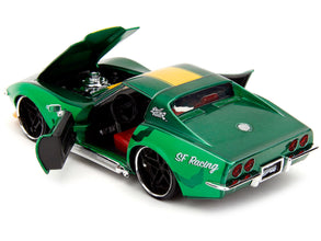 1969 Chevrolet Corvette Stingray ZL1 Green Metallic with Yellow Stripes and Cammy Diecast Figure 