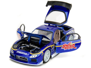1993 Mazda RX-7 Candy Blue Metallic with Graphics and Chun-Li Diecast Figure 