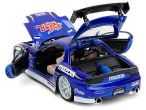 1993 Mazda RX-7 Candy Blue Metallic with Graphics and Chun-Li Diecast Figure 