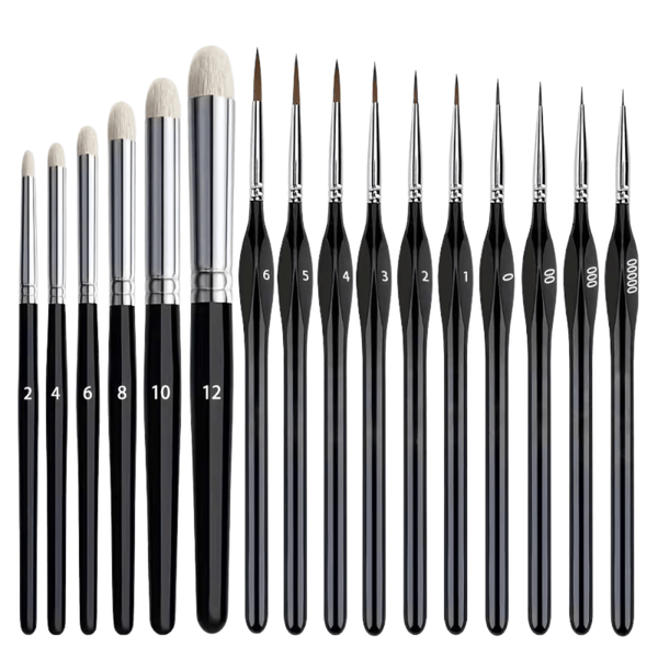 Loaded Dice Essentials - 16pcs Miniature Paint Brush Set